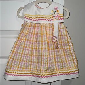 VINTAGE NWOT Y2K Pink/Orange Gingham Plaid Chevron Flower Pot Butterfly Dress